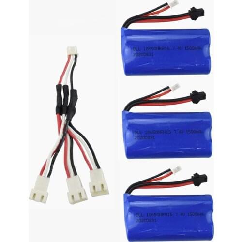 3PCS 7.4V 1500mah High-rate Lithium Battery With 3 In 1 Charging Cable For H105 H103 H101 T2 Remote Control Boat Accessories