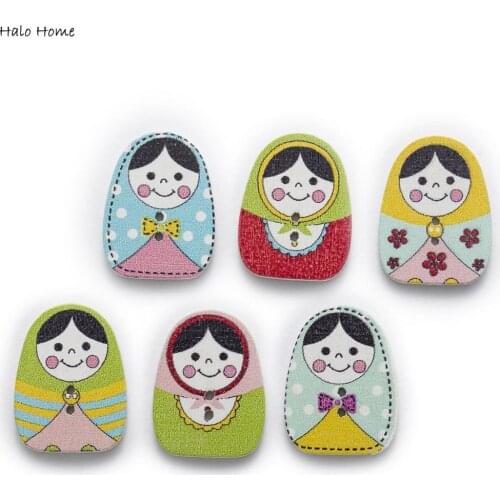30pcs 3 Styles Matryoshka Mixed Nesting Girl Wood Buttons Scrapbooking Sewing Cloth Crafts Decor DIY 30x17/30x19mm