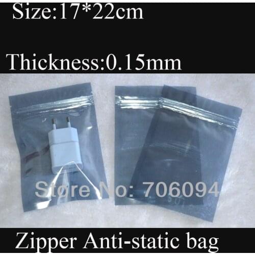 300PCS 17*22cm(6.69''*8.66'') Zipper Antistatic ESD Bag Ziplock Anti-static plastic bag for packing Free shipping