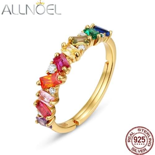 ALLNOEL 925 Sterling Sliver Rings For Women Purplish Red Zircon Red Nano Red Corundum Rainbow Zircon Adjustable Ring Jewelry