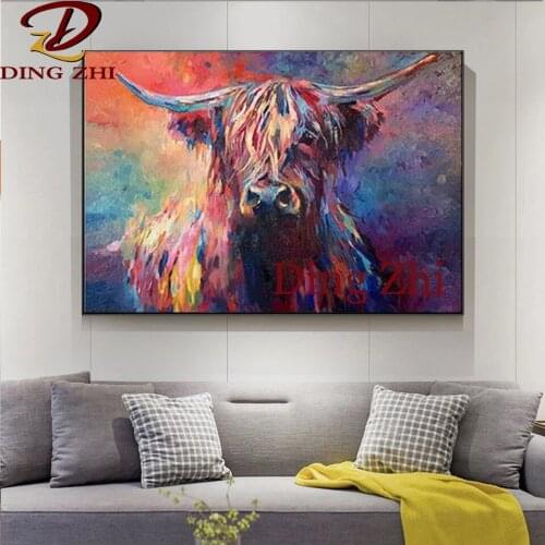 Handwork 5D Diamond Painting Animals Colorful Highland Cattle Picture Diy Mosaic Cross Stitch Full Square Round Drill Rhinestone