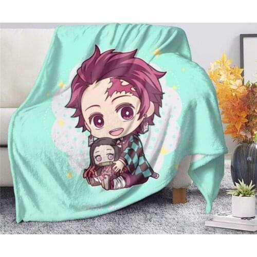 Devils Blade Anime Flannel Blanket Home Decorative Cartoon Demon Slayer Spring/Autumn Quilt Fashion Adult Kids Bedding