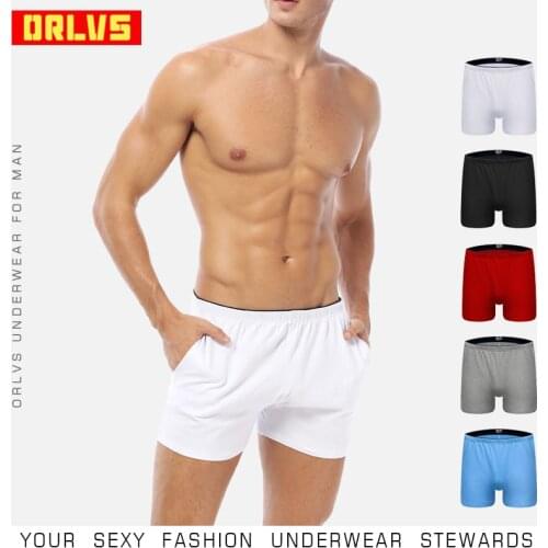 ORLVS Comfortable Underwear Men Boxers Cotton Quick Dry Breathable Cueca Tanga Men Shorts Male Sleepwear Solid Boxers OR130