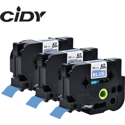 CIDY 3Pcs TZe555 TZe 555 TZE-555 Label Tape P Touch Compatible For Brother tz 555 tz555 White on Blue Laminated Ribbon Cassette