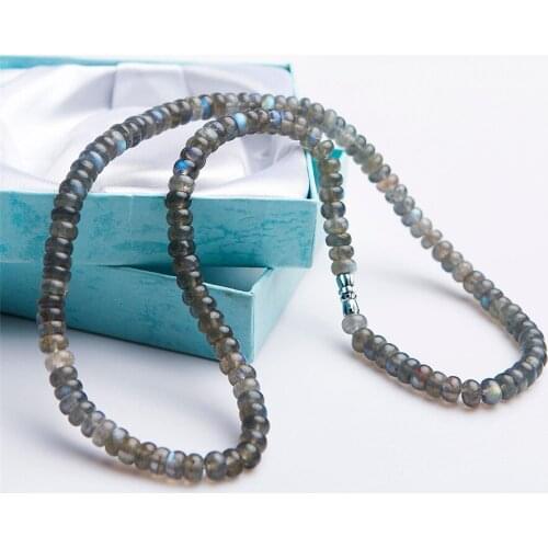 6mm Genuine Natural Blue Light Labradorite Gems Crystal Abacus Marquise Bead Long Necklace Woman Lady Drop Shipping