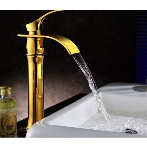 European antique gold waterfall faucet for Ti-PVD , Bathroom Sink Faucet