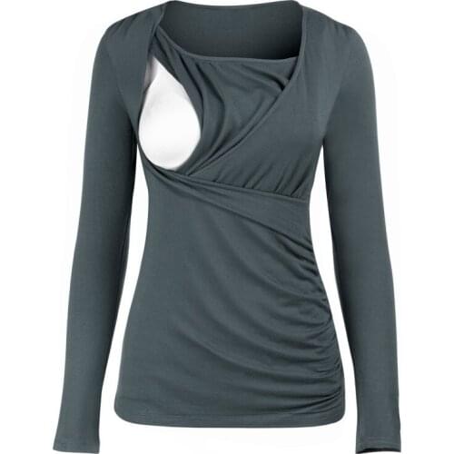 Maternity Tshirt Women Mom Pregnant Nursing Baby Long Sleeved Stripe Tops Maternidad Ropa Breastfeeding T Shirt Factory Price