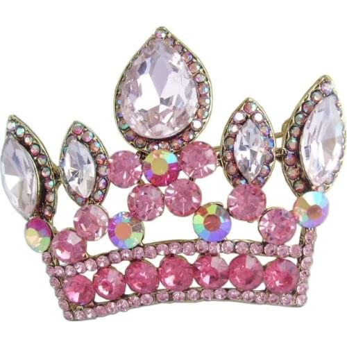Classic 2.56" Pink Rhinestone Crystal Crown Brooch Pin Pendant EE05050C7