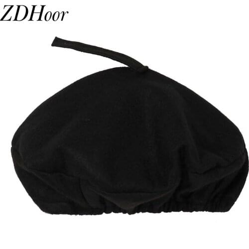 Classic Black Beret Hat Fashion Streetwear Casual Beret Cap Autumn Winter Warm Bonnet Elastic Band Cap Headgear for Women Girls