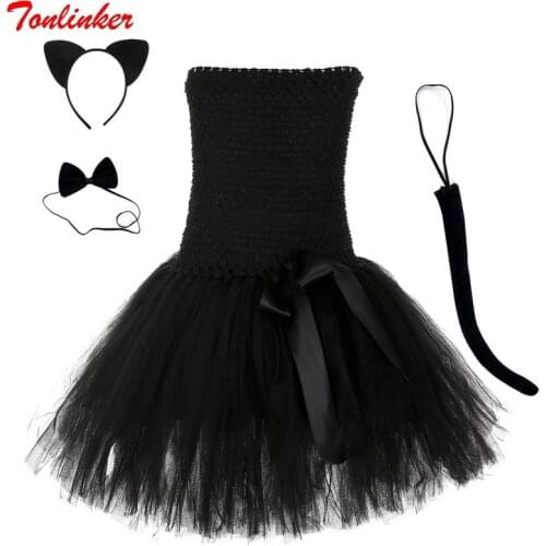Princess Girls Black Cat Cosplay Costume Children Tutu Dresses Halloween Theme Party Performance Dress Costumes Vestido