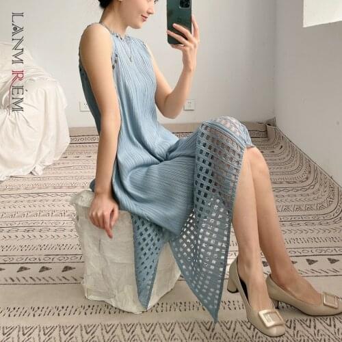 LANMREM Dress Sleeveless Loose Fashion Large A-line Medium Length Casual Pleated Womens Summer 2021 New Arrival 2Z0014