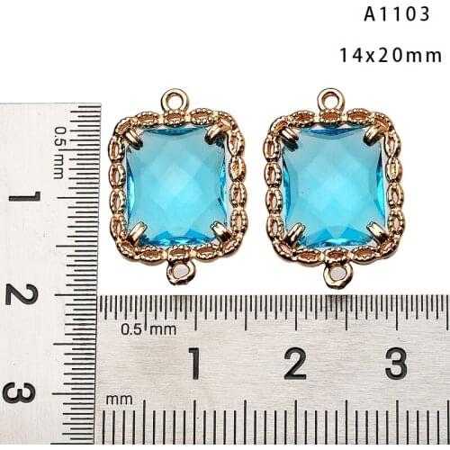 4PCS /Lot 20MM Brass with 2Holes Crystal 18k Gold Plated Rectangle Charm Pendant Connect for Diy Earring Necklace Jewelry Making