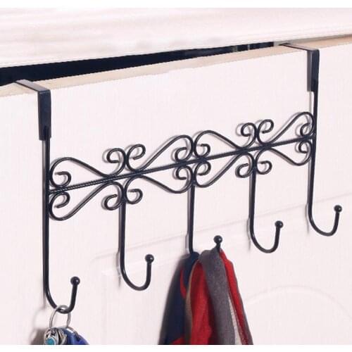Metal 5-Hook Behind Door Hanger Punch Free Towel Hat Coat Clothes Bag Kitchen Door Hooks Hanger Bathroom Rack Storage Organizer