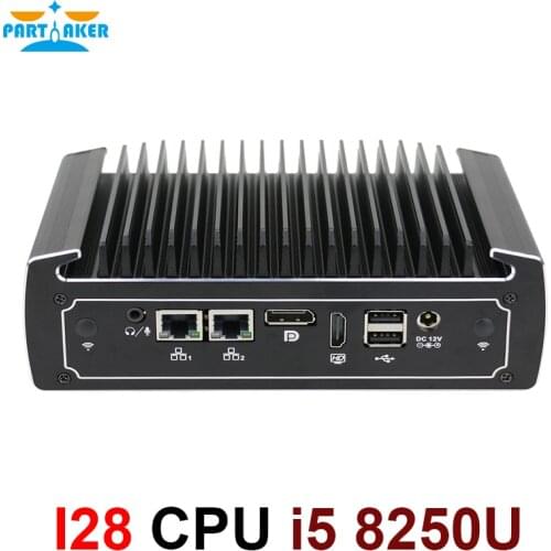 Partaker Fanless Mini Computer 8th Generation Intel Core i5 8250u 4k Mini PC Dual Nic Barebone Nvidia PCs with SIM Card Slot