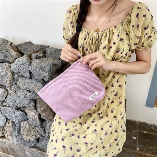 Fashion Corduroy Cosmetic Bag Zipper Solid Color Make Up Bags Korean Makeup Beauty Wash Organizer Toiletry Pouch Clutch 7 Colors