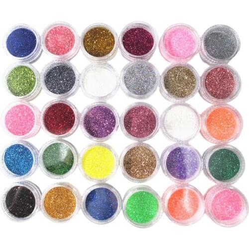 30 Colors Set Sparkly Glitter Nail Art Powder Makeup Shimmer Nail Art Kit