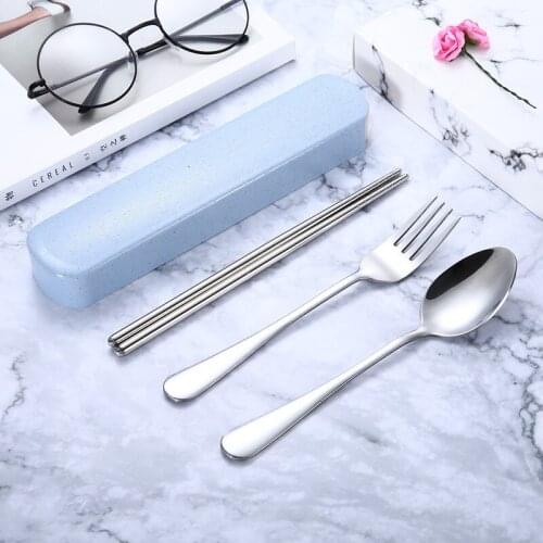 2021 New Three-piece Student Travel Tableware Chopsticks Spoon Set Gift Tableware Spoon Fork Sets 5 Color HZT