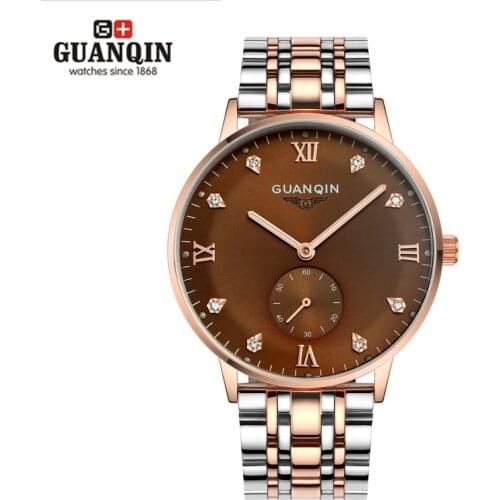 New GUANQIN Men Business Watches Automatic Mechanical Watch Rhinestone Luminous Dial Water Resistant Mens Wristwatches Masculino