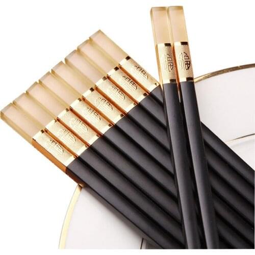 10Pairs Chopsticks 24Cm Food Sticks Amber Alloy Plastic Fiber Non-slip Sushi Chopsticks Non-stick for Oil Restaurant Hotel Gifts
