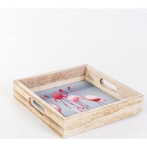 DOLBOVI Euro Flora Natural Wood tray Flamingo Pattern 25x25x5 Cm tray поднос plateau de service