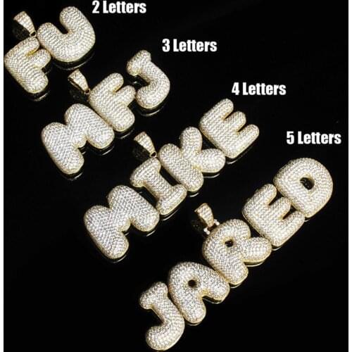 Bling-bling English Letters A-Z Custom Word Name Bubble Letters Necklaces & Pendant Chain Cubic Zircon Hip Hop Jewelry Gift