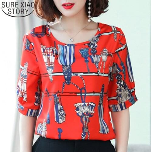 Casual Short Sleeve Print Tops 2019 Fashion O-neck Women Tops Loose Shirt Women Summer Wild t-shirt blusas 4606 50