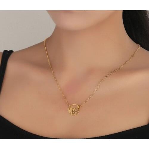 Simple Ocean Wave Necklaces for Women Stainless steel Tide Pendant Trendy Jewelry Gift for Surfer Sea Lover Hawaiian Beach Enthu