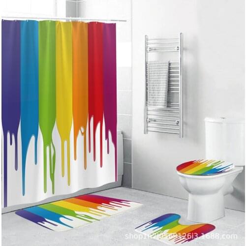 Rainbow Geometry Bath Waterproof Bathroom Furniture Shower Curtain Sets in the Bathroom for Modern Bathroom Decoration Product