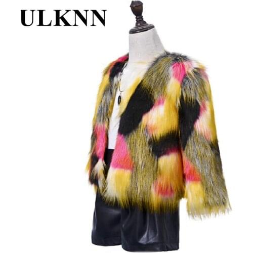 Princess Rainbow Coat Kids Faux Fur Outwear Winter Matching Clothes Childrens New Overcoat Baby Girl Long-sleeved Jacket Thick