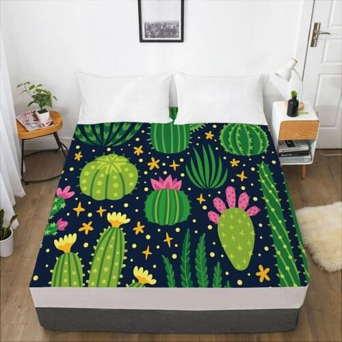 Luxury Elastic fitted sheet bed sheet With An Elastic Band Mattress Cover 150x200 Bed cover for home Nordic Cactus green