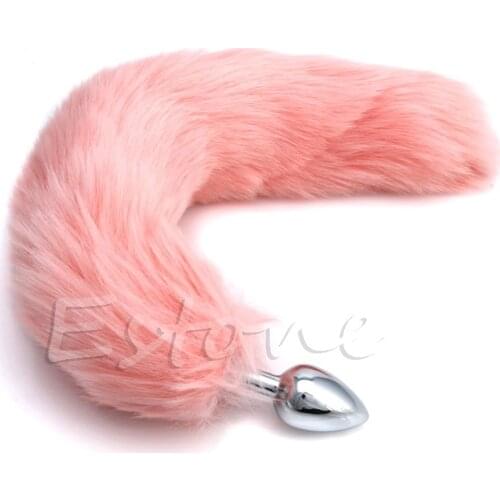 35CM Romance Adult Love Product Pink Fox Tail Butt Metal Plug Anal Sex Toy hot sale
