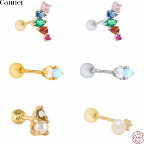 Canner 1pcs 925 Sterling Silver Stud Earrings For Women Wing Turquoise Pearl CZ Earings Cartilage Piercing pendientes Aretes W5