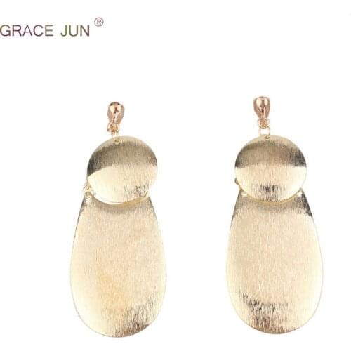GRACE JUN New Large Round Water Drop Shape Clip on Earrings Without Piercing for Women Gorgeous Cuff Earrings Needn't Ear Hole