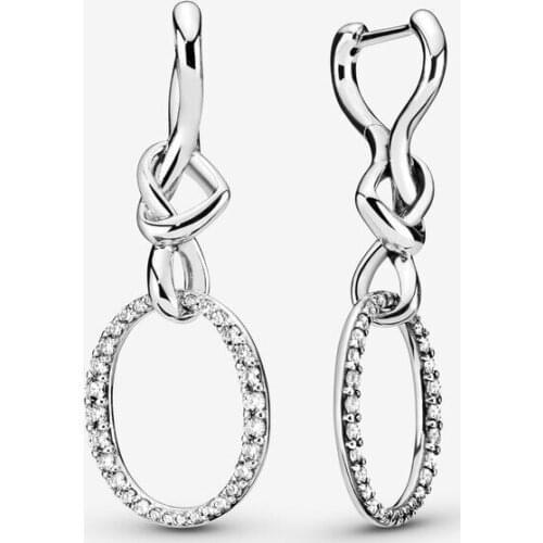 Authentic 925 Sterling Silver Oval Knotted Heart Drop Earrings for Women Clear CZ Wedding Ear ring Fine Jewelry Brincos Bijoux