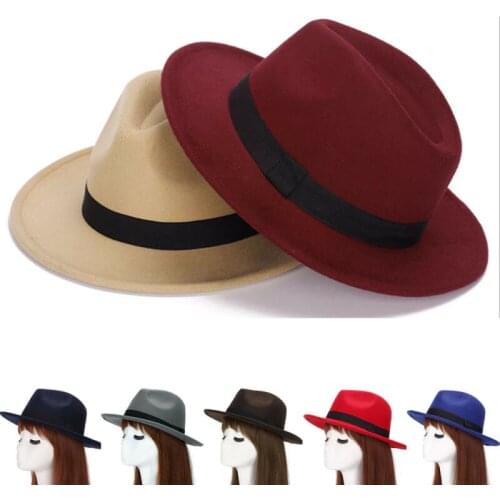 New Classic Solid Color Jazz Cap Wide Brim Church Derby Flat Autumn Winter Top Hat Sunhat Vintage Femme Caps Fedoras Flat Top