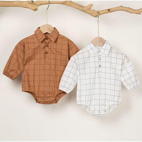 Spring Baby Boy Girl Grid Rompers Boy Girl Long Sleeves Rompers Autumn Baby Boy Girl Newborn Rompers Clothes