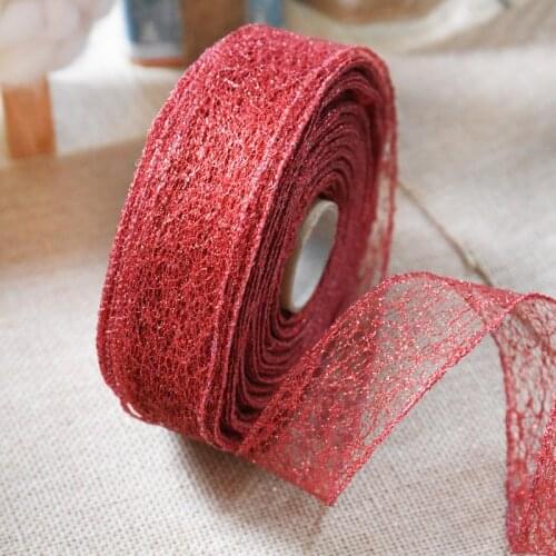 High quality 50MM 2 meter Organza Ribbon Golden Red Grid holiday party Christmas Tree Ornament DIY craft Supplementary material