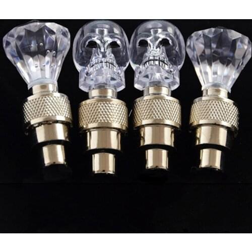 Colorful Bicycle Light Diamond Skull Motion Activated LED Valve Light Safety Cycling Lamp Wheel Tire Valve Cap Bike Accessories