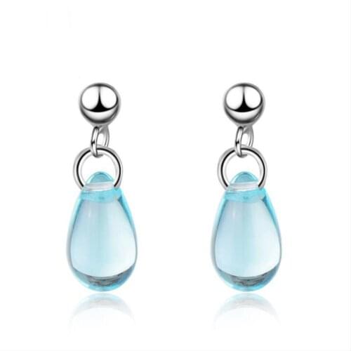 KOFSAC New Fashion 925 Sterling Silver Stud Earrings For Women Sweet Elegant Blue Crystal Earring Party Jewelry Gifts