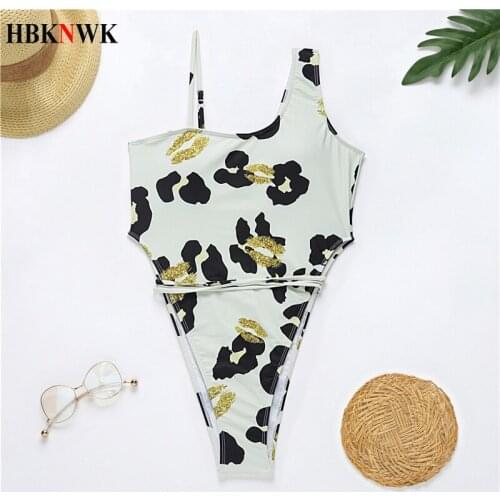 Womens One Piece Swimsuits Leopard Swimwear Summer New Asymmetric High Leg Out Bathing Suits Female Beach Swim Female Monokini