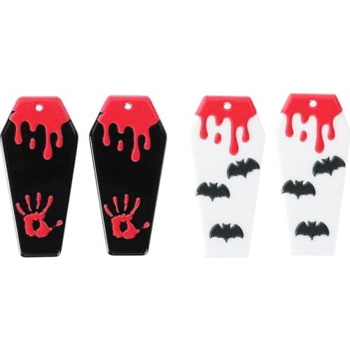 10Pcs BLood Coffin Bat Halloween Charms Acrylic Jewlery Findings For Earring Necklace Diy Making