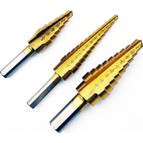 3pcs HSS Titanium Coated Step Drill Bit for Metal Wood Drilling Hole - Tri-Flat Shank