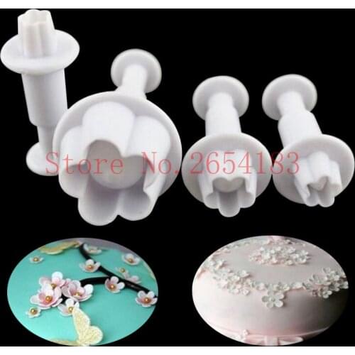 4PCS Flower shape Plastic Plunger Cutter Fondant Cake Mold Cupcake Cookie Pastry Chocolate Biscuit Decoration Baking Tool FQ2027