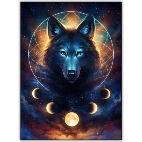 Abstract 5d Diamond Painting Full Drill Square Eclipse Dreamcatcher and Wolf Picture Diamond Art Paintings Mosaic Embroidery Kit