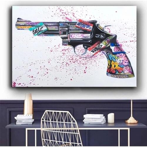 Abstract Graffiti Art Pistol Gun Canvas Paintings Posters and Prints Wall Art Picture for Living Room Wall Decoration Cuadros