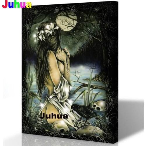 Diamond crystal Fantasy Moon Lake Woman Skull diamond painting Full Square Drill Sale embroidery Diamond Art landscape Gift