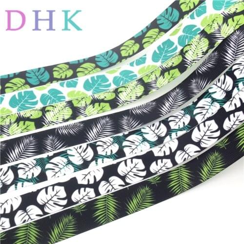 DHK 7/8'' 5yards leaf Printed Grosgrain Ribbon Accessory hairbow headwear decoration Wholesale DIY OEM 22mm C1687