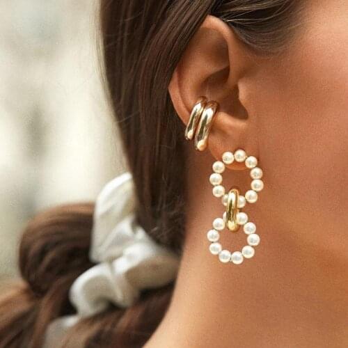 Bohemian Round Imitation Pearl Big Ear Stud Earring Fashion Jewelry Accessory