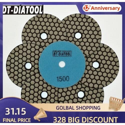 DT-DIATOOL 7pcs Dia 4 inch/100mm Resin Bond Diamond Dry Polishing Pads Grit #1500 Sanding Disc For Granite Marble Stone
