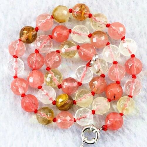 Faceted Watermelon Tourmaline Crystal Necklace Round Loose Beads Stone beads 8mm For Womens Necklace Jewelry Making 15"